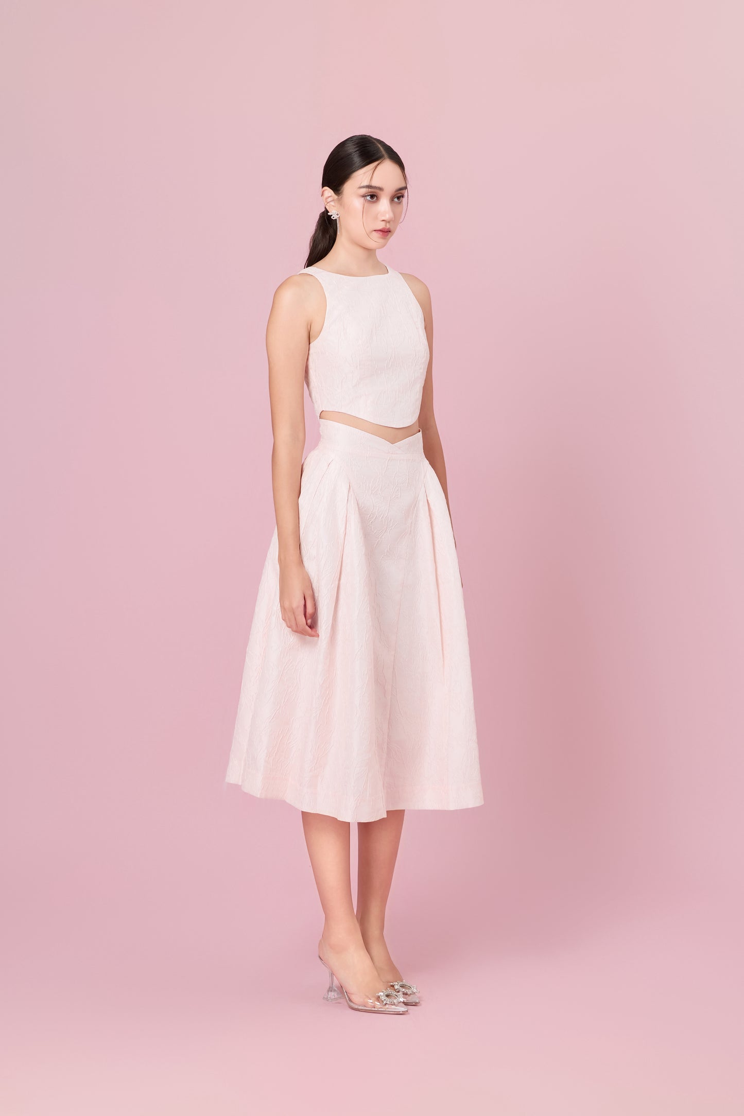 Lizea Pink Jacquard Sleeveless Top