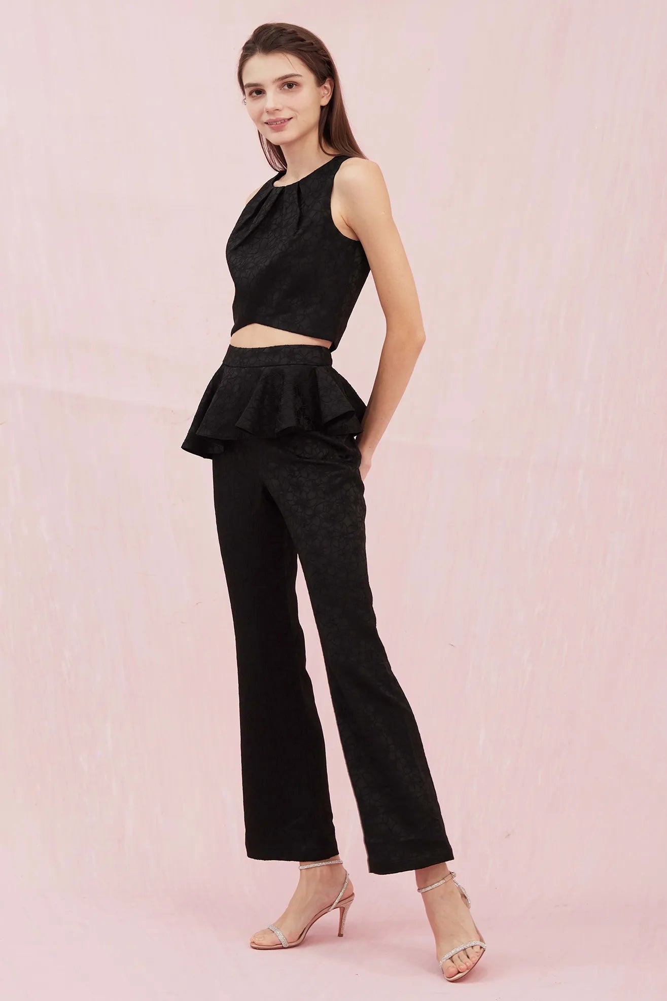 Glorianna Black Jacquard Pants - Nimisski