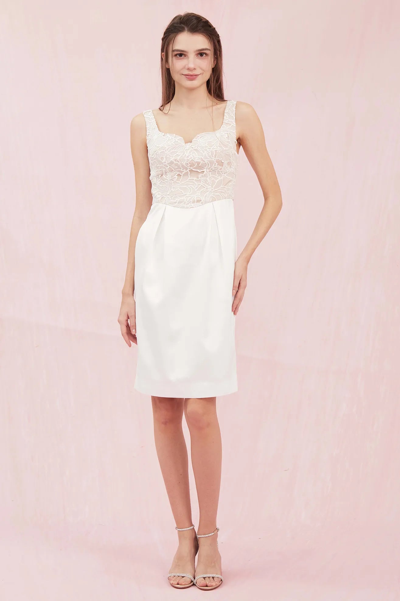 Allouette Beige with White Lace Dress - Nimisski