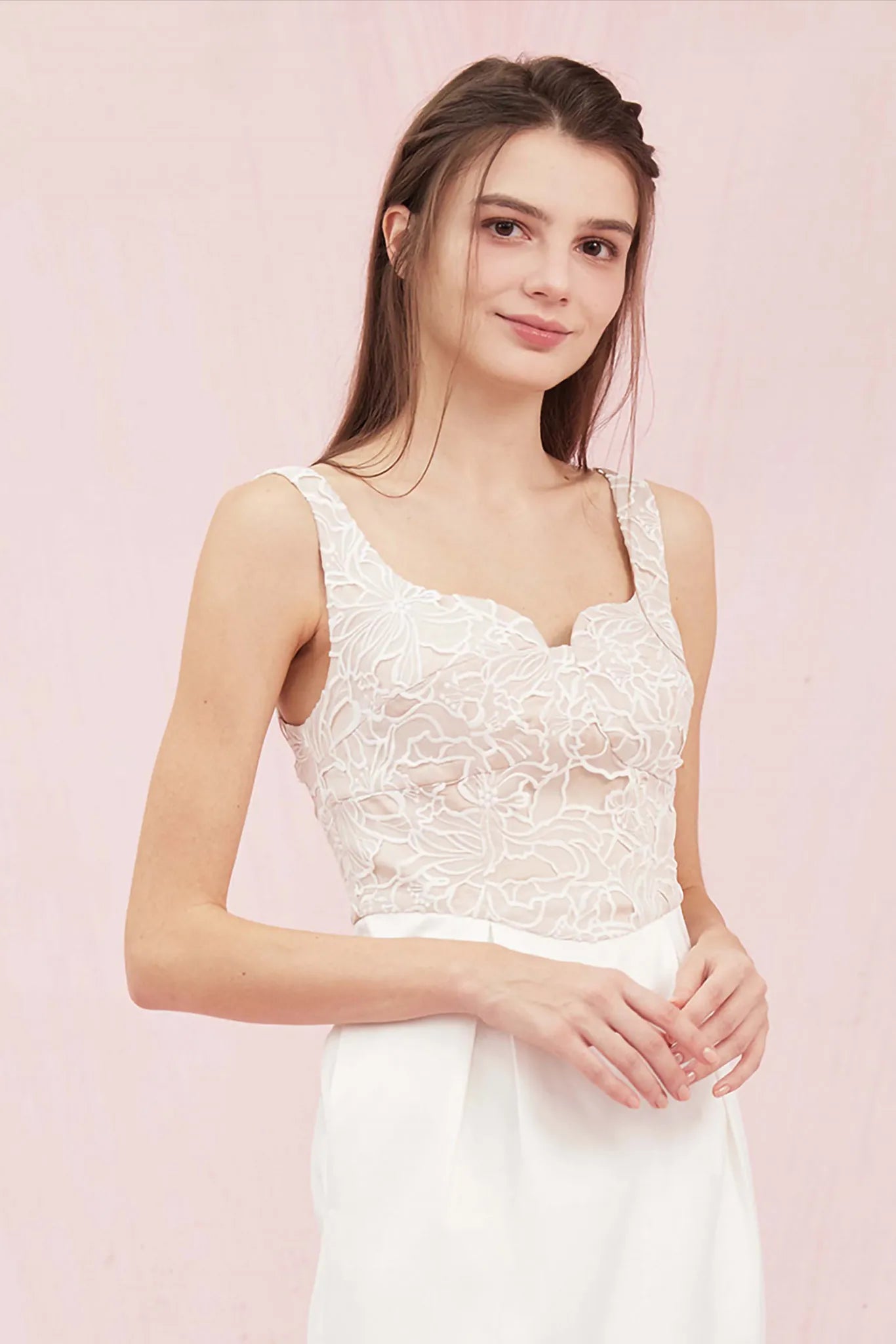 Allouette Beige with White Lace Dress - Nimisski