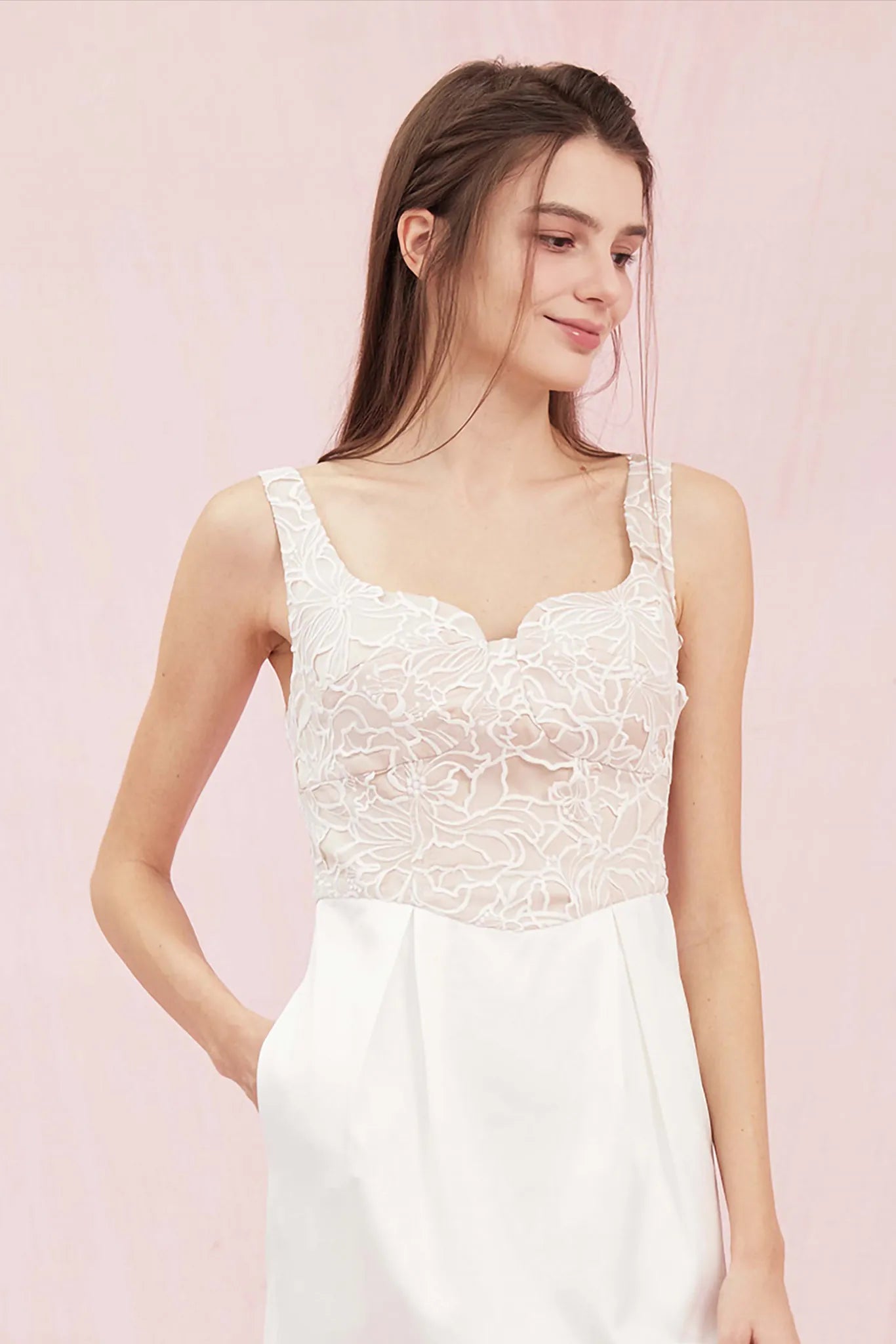 Allouette Beige with White Lace Dress - Nimisski