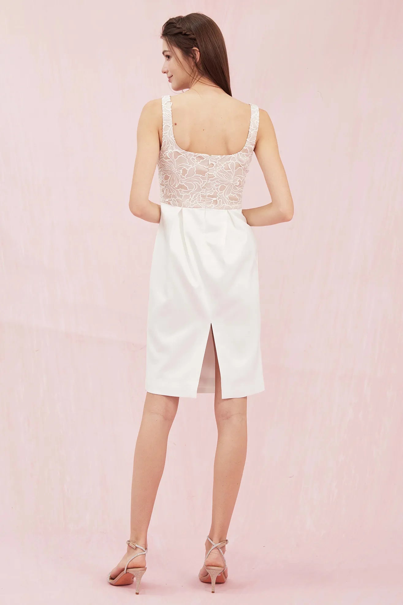 Allouette Beige with White Lace Dress - Nimisski