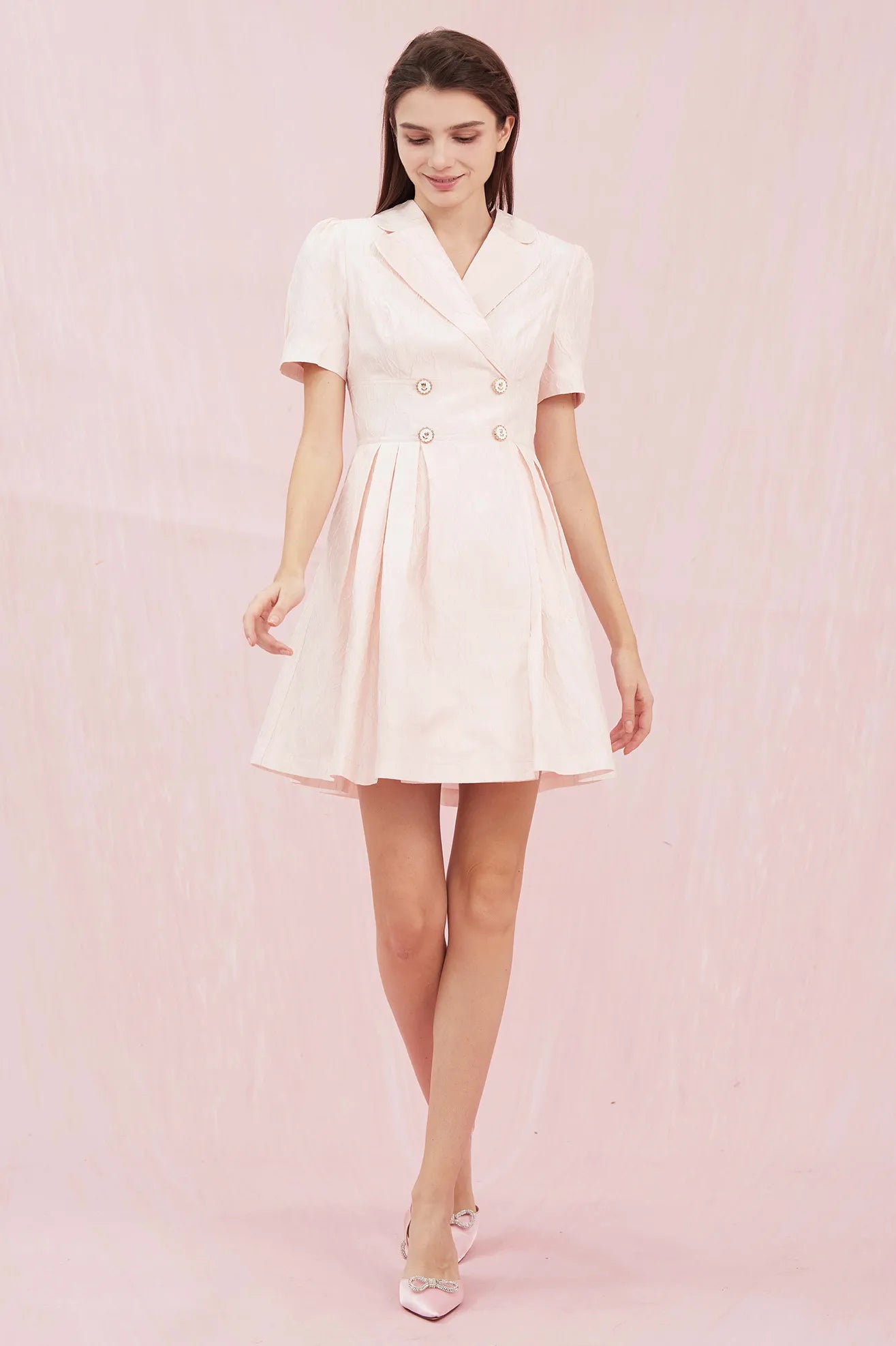 Adrienne Pink Jacquard Blazer Dress - Nimisski