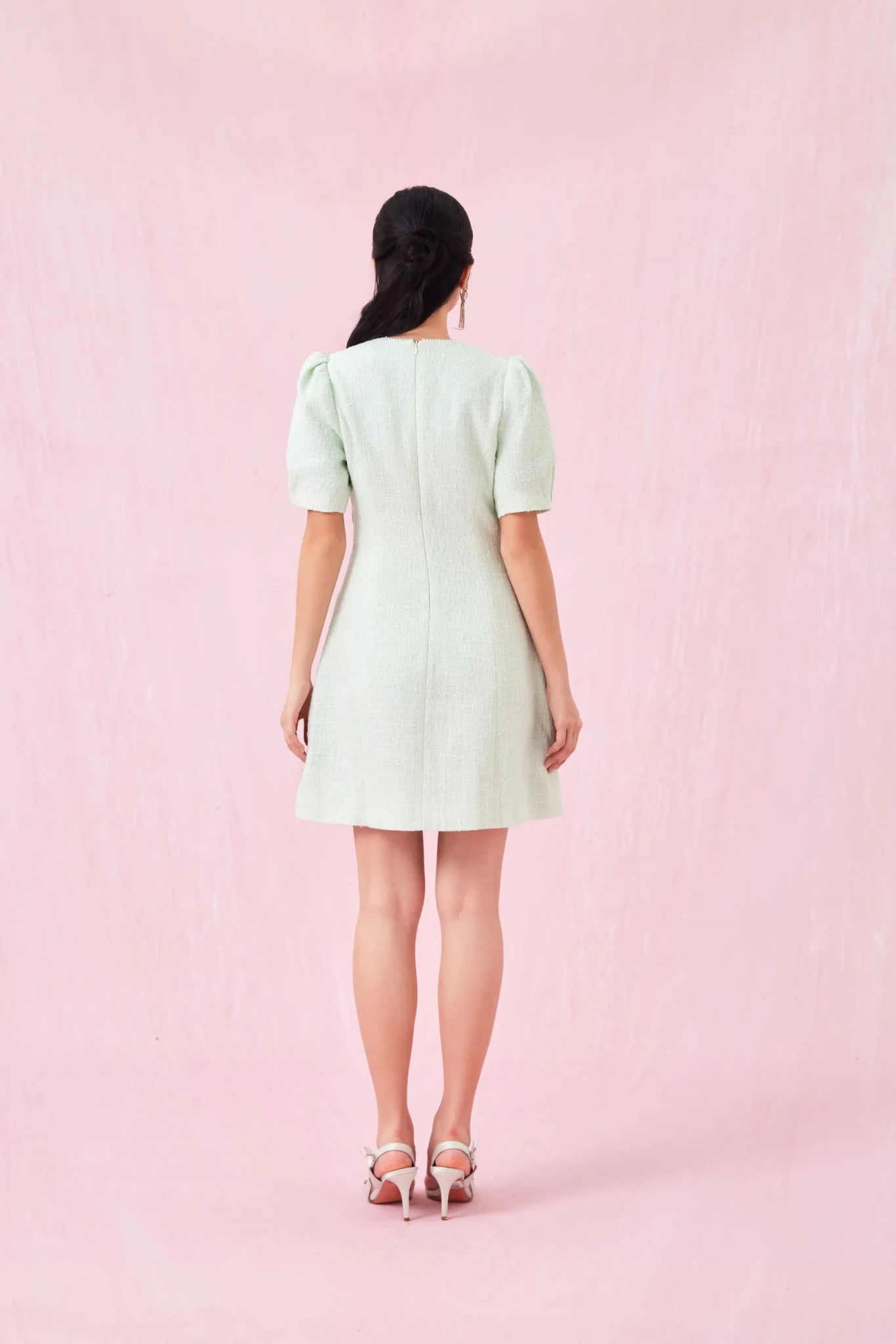 Grissel Button Green Tweed Dress - Nimisski