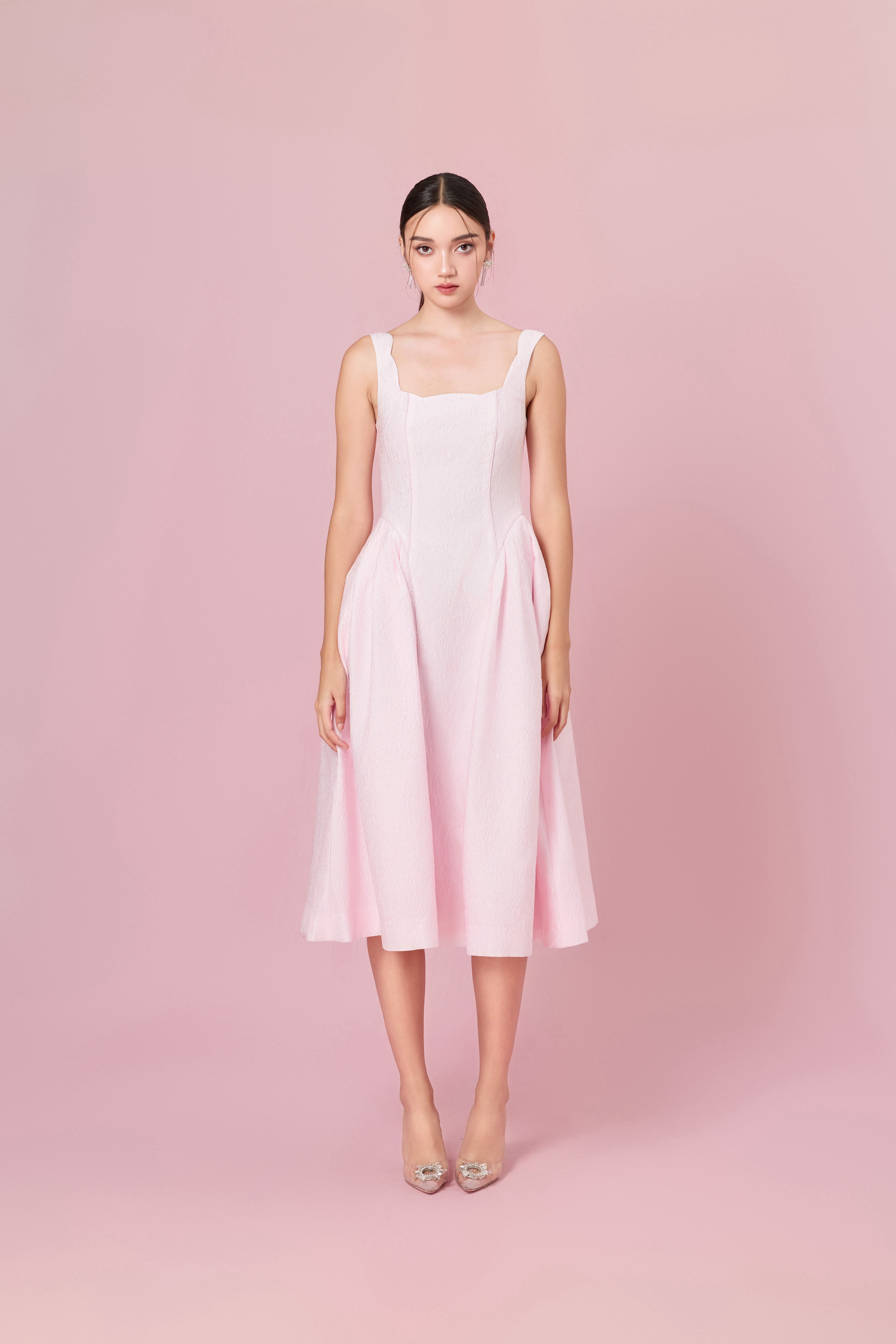 Glady Pink Jacquard Long Dress