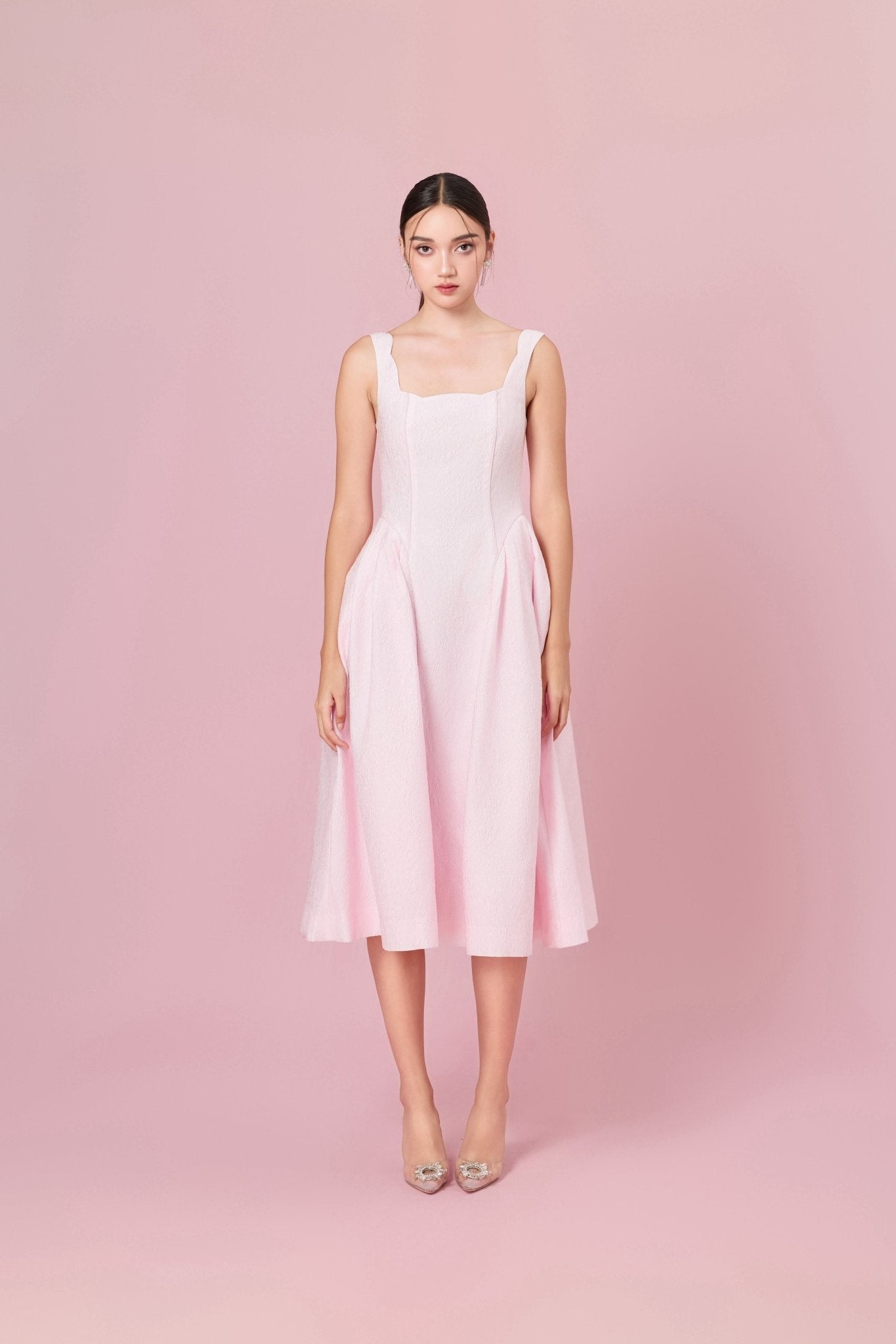 Glady Pink Jacquard Long Dress - Nimisski