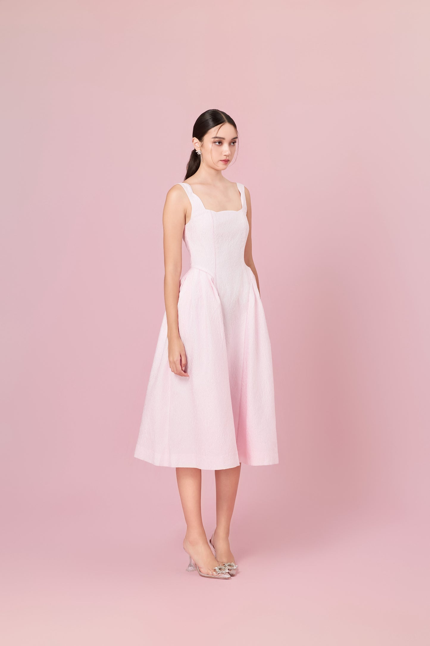 Glady Pink Jacquard Long Dress