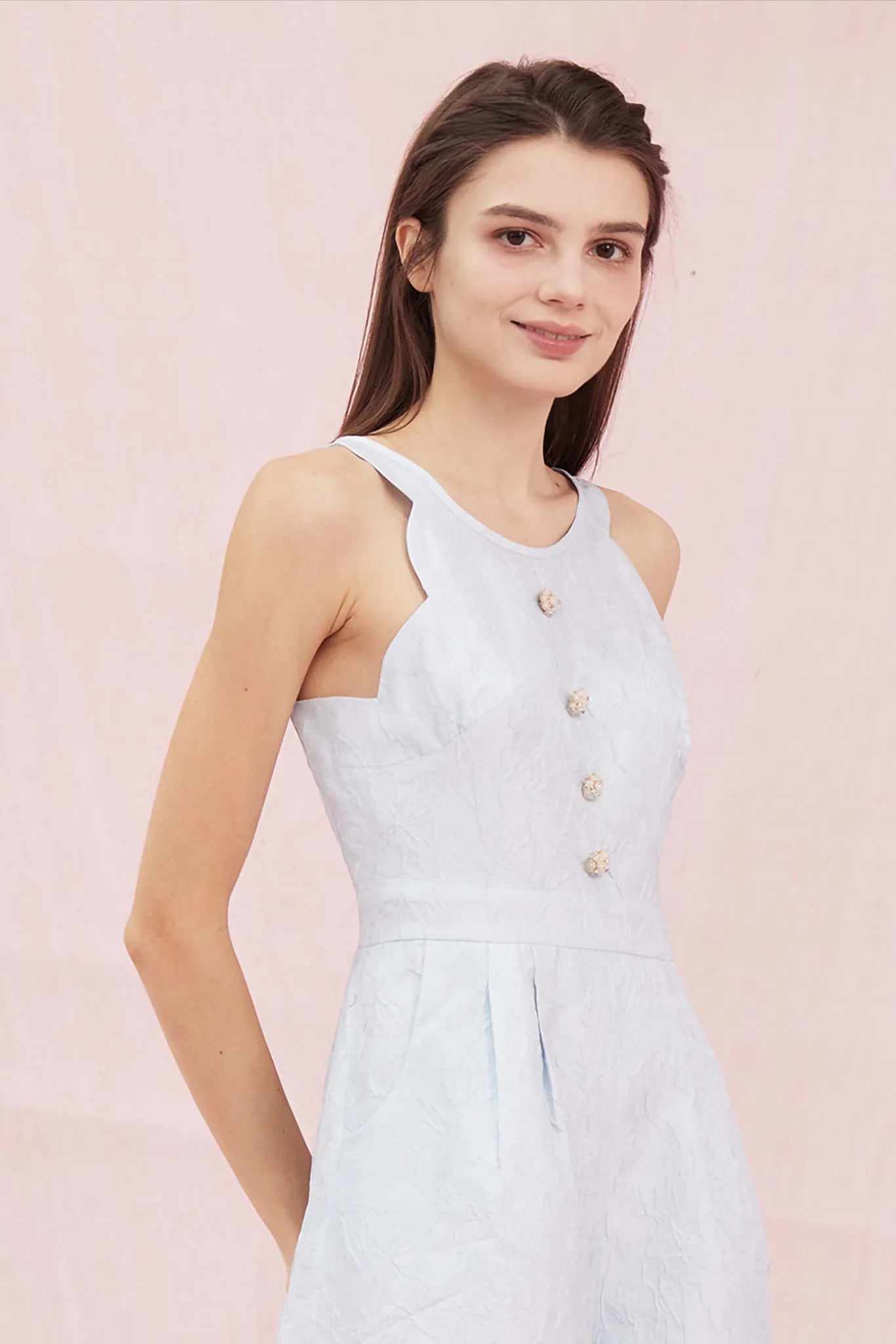 Alaina Blue Jacquard Playsuit