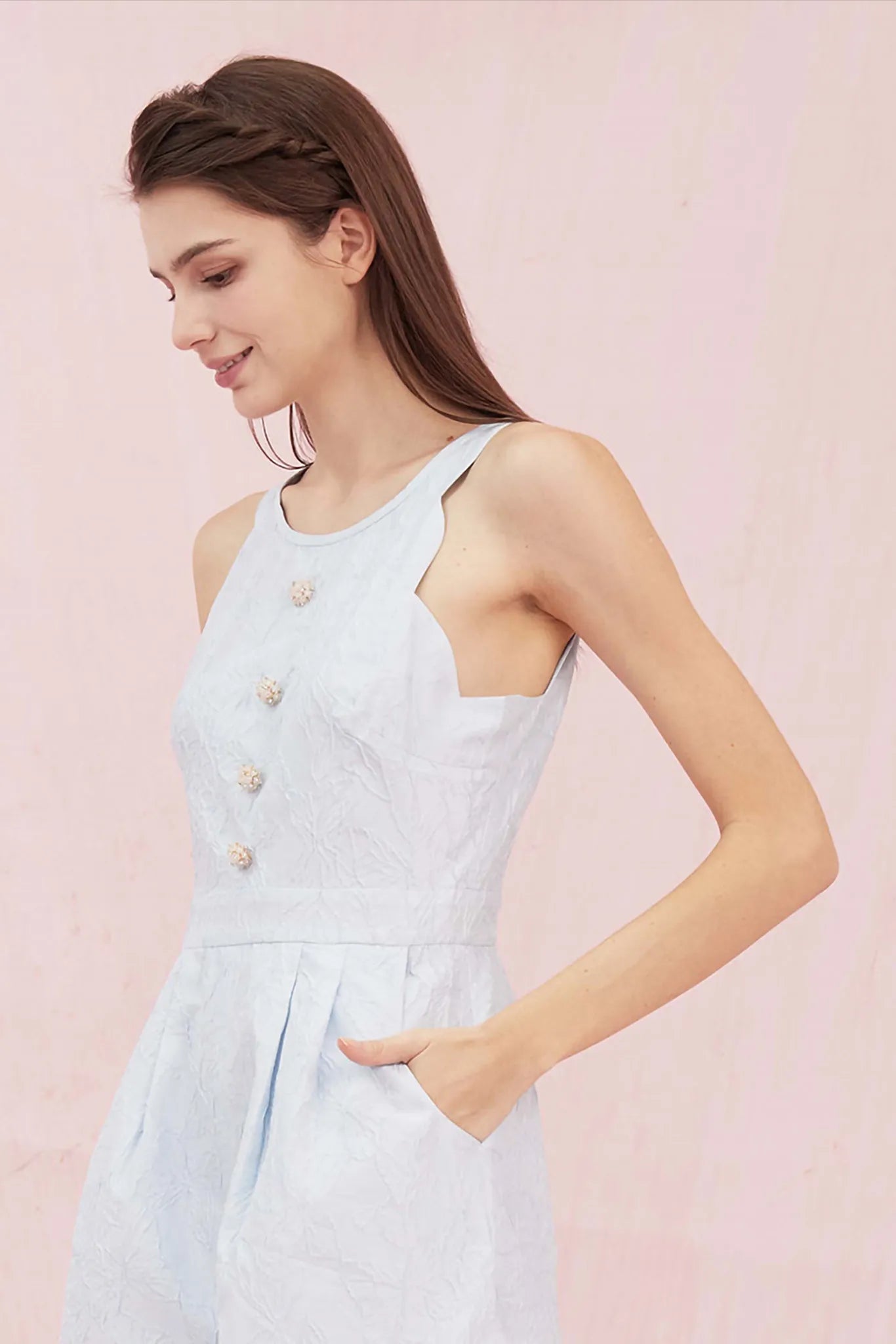 Alaina Blue Jacquard Playsuit