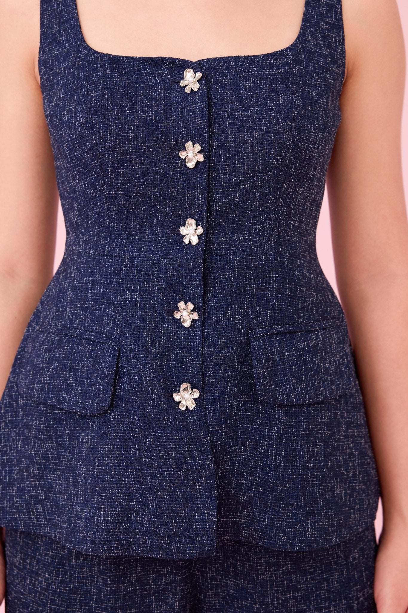 Cherilyn Navy Tweed Sleeveless Top - Nimisski