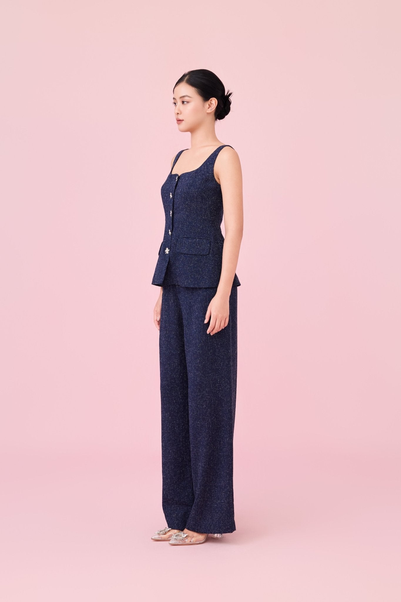 Cherilyn Navy Tweed Wide Leg Pants - Nimisski