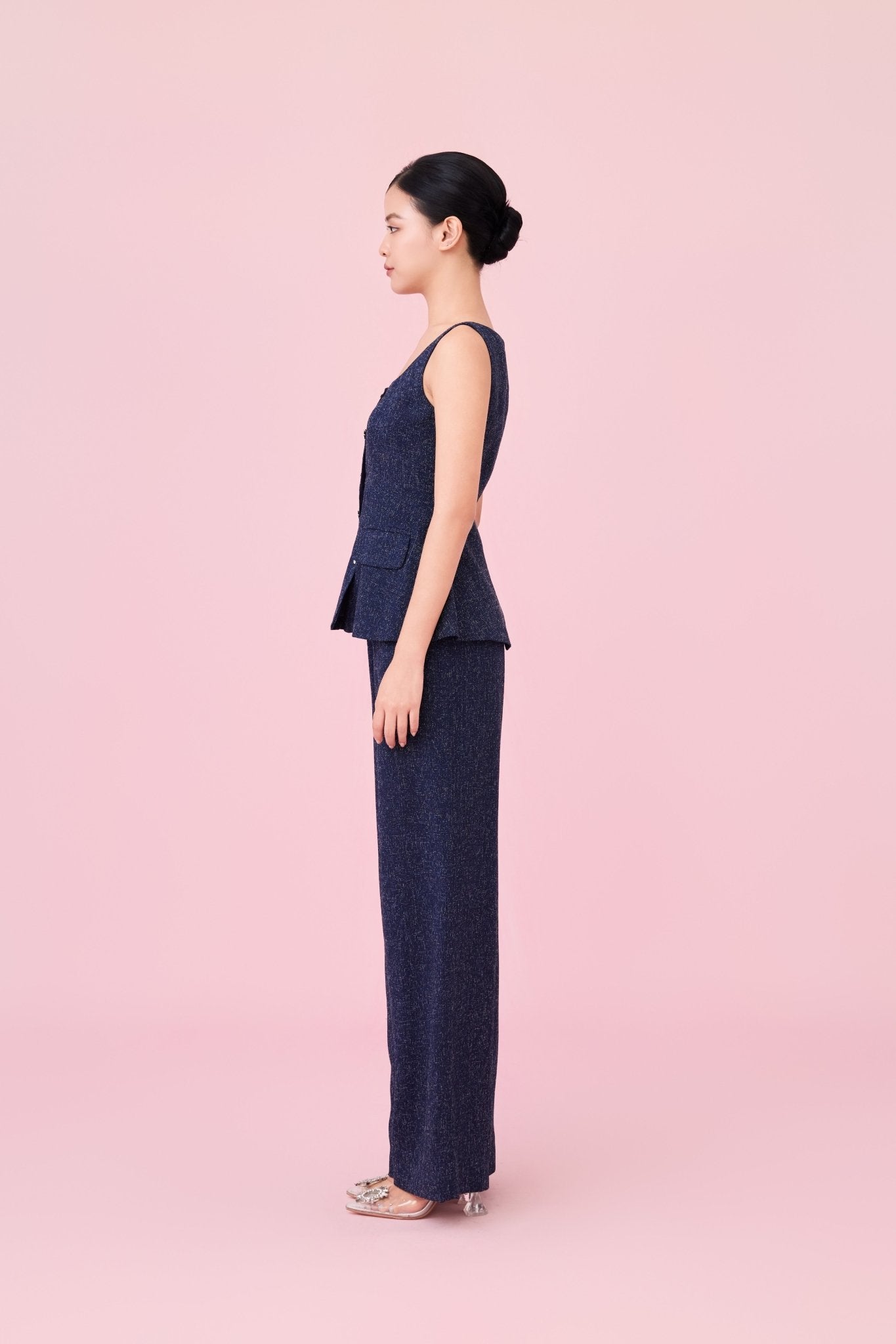 Cherilyn Navy Tweed Sleeveless Top - Nimisski