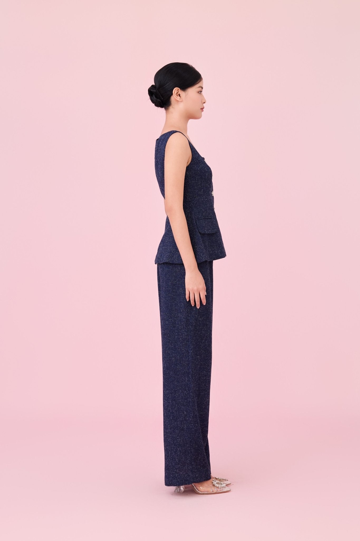 Cherilyn Navy Tweed Wide Leg Pants - Nimisski