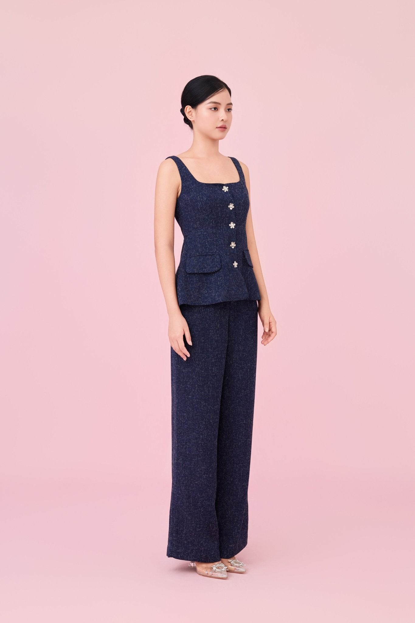 Cherilyn Navy Tweed Sleeveless Top - Nimisski