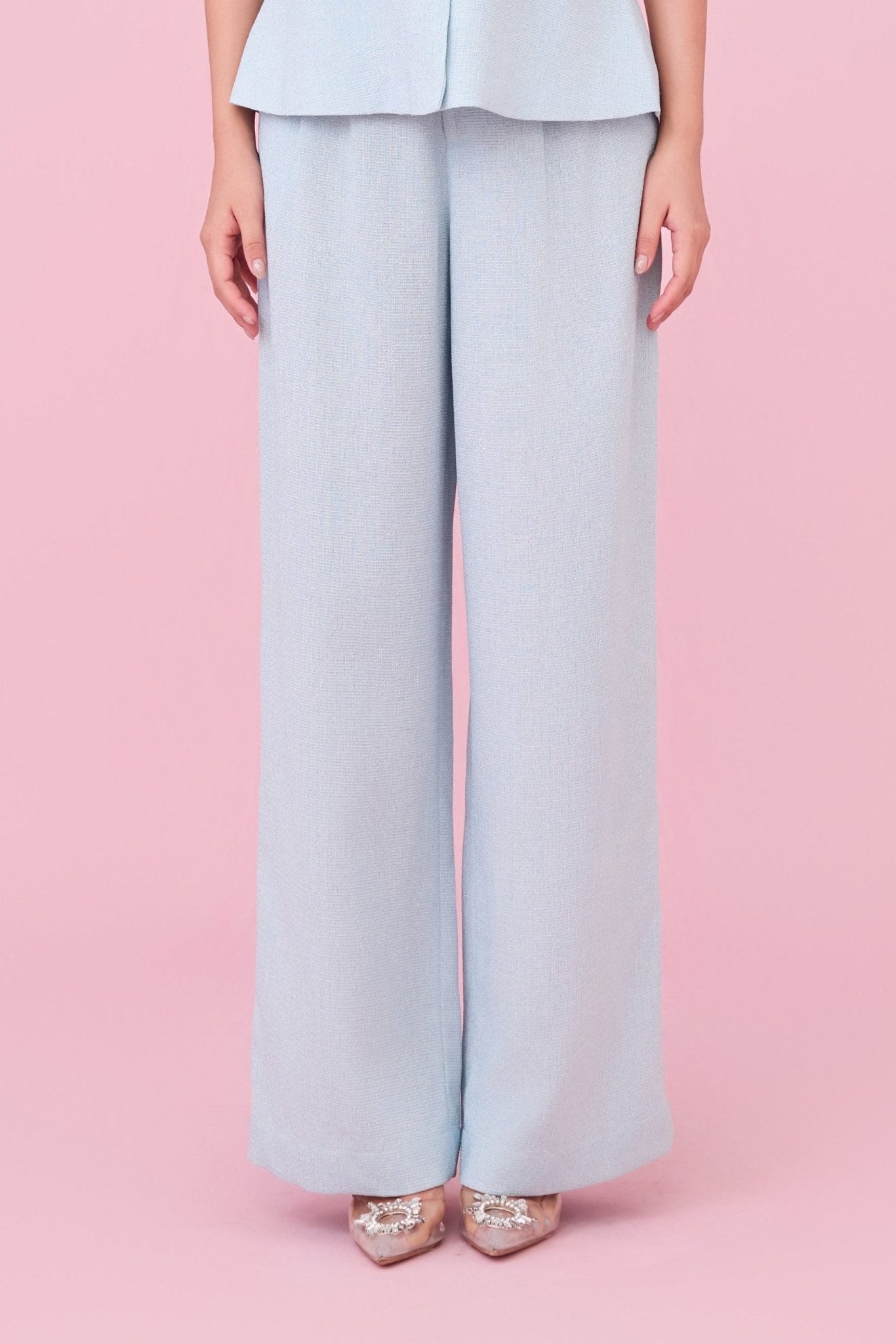 Cherilyn Light Blue Tweed Wide Leg Pants - Nimisski