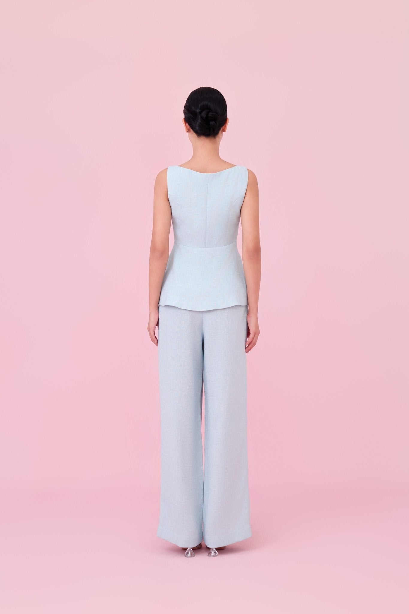 Cherilyn Light Blue Tweed Sleeveless Top - Nimisski