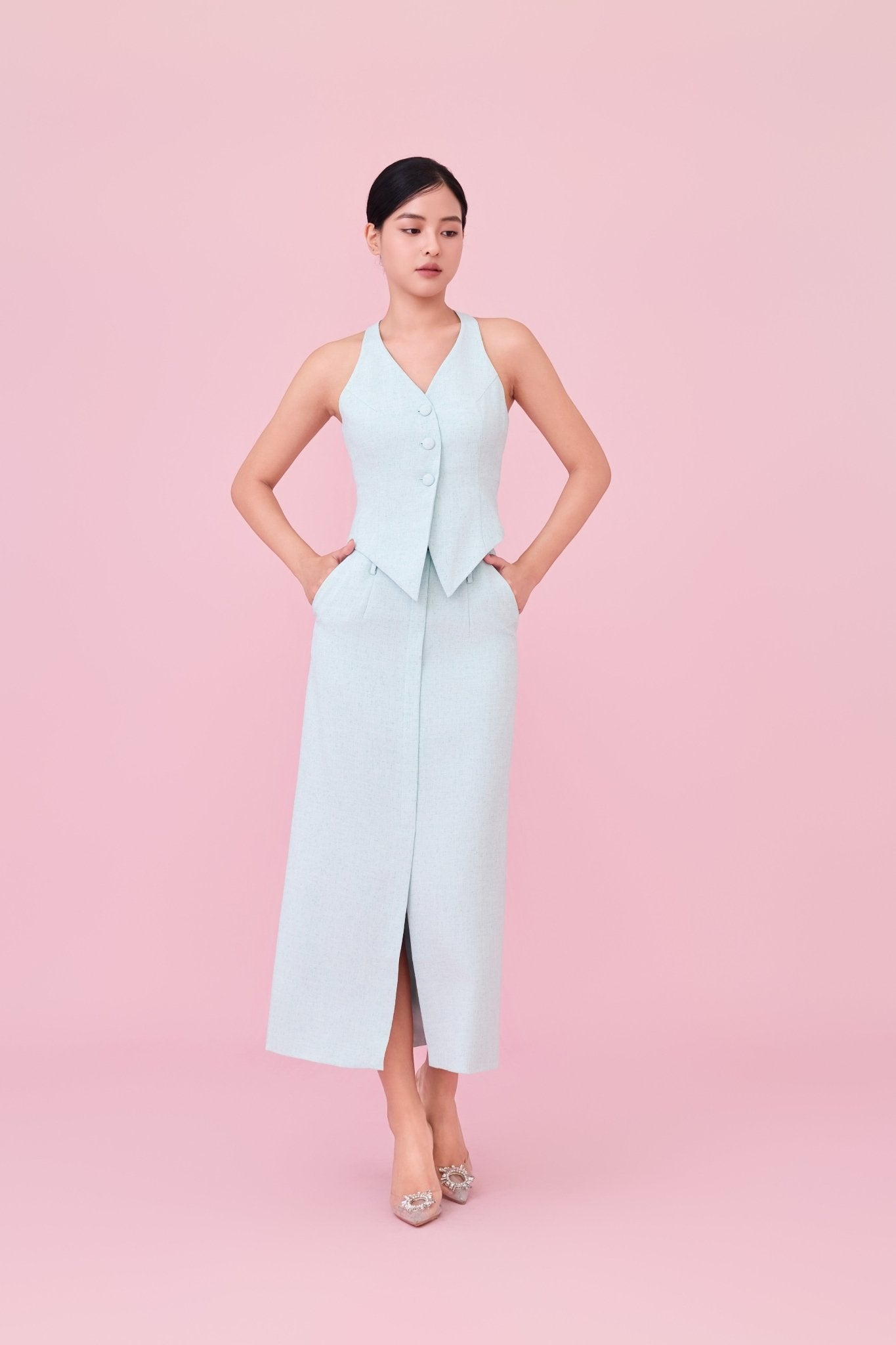 Charyn Light Green Straight Skirt - Nimisski