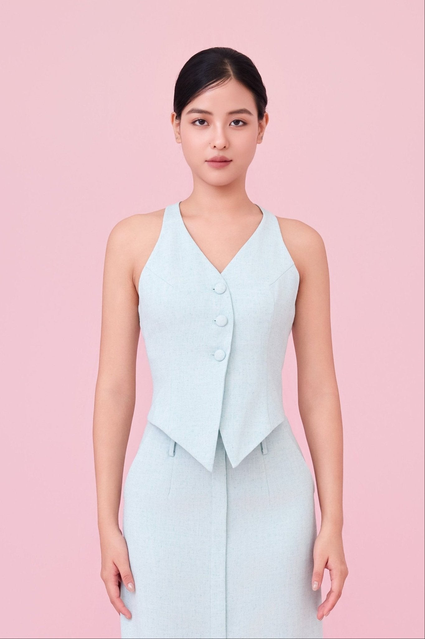 Charyn Light Green Halter Neck Vest Top - Nimisski