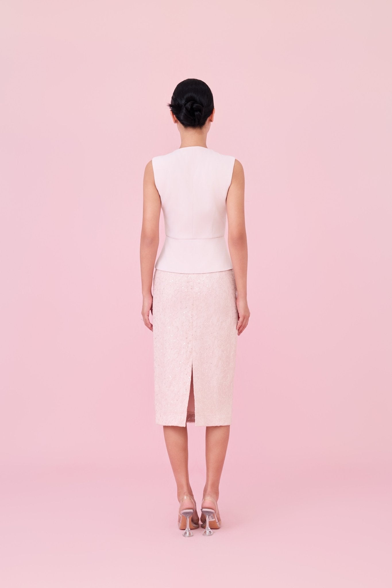 Chawntelle Pink Sequins Lace Skirt - Nimisski