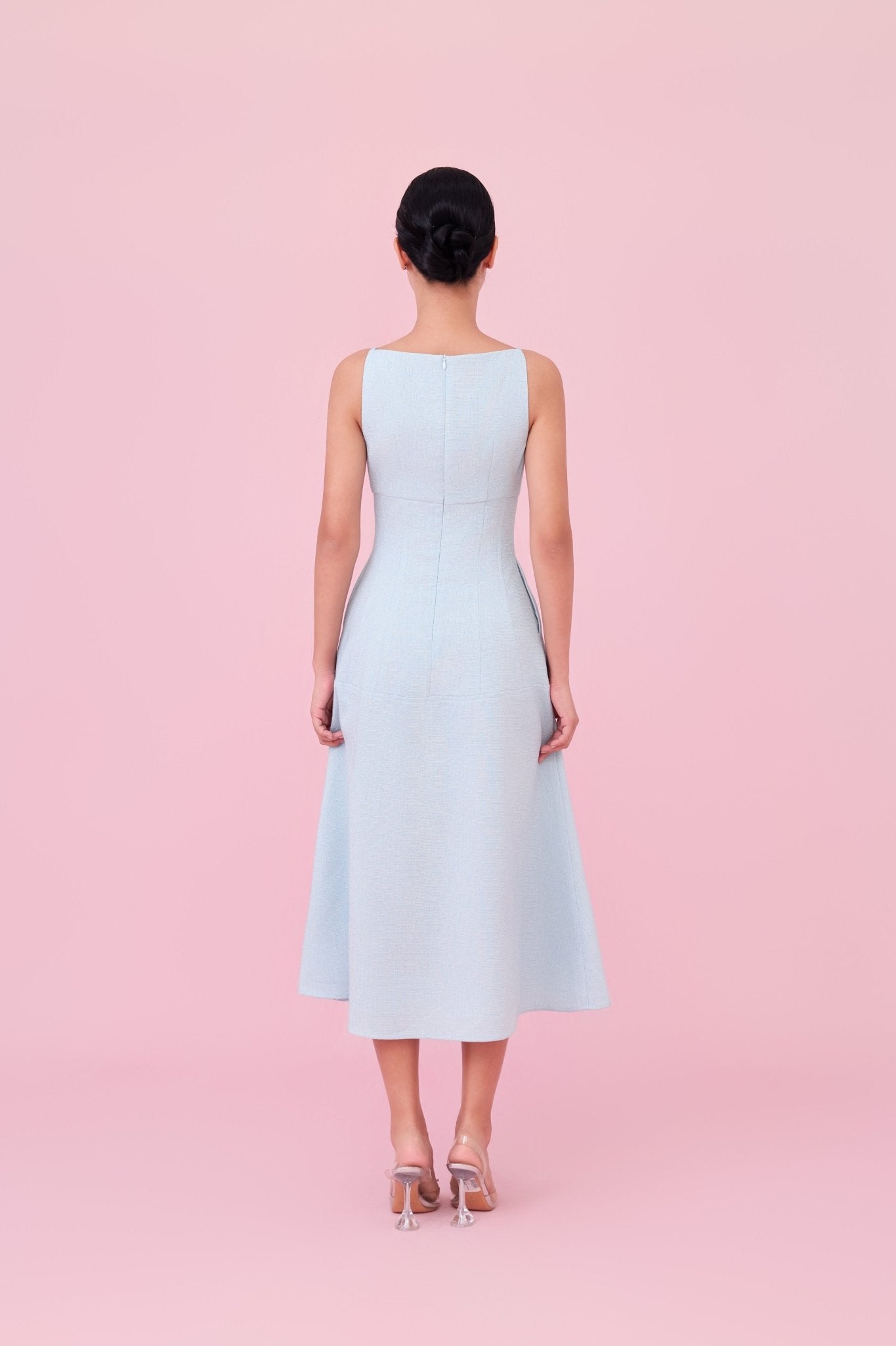 Cherin Light Blue Tweed Midi Dress - Nimisski