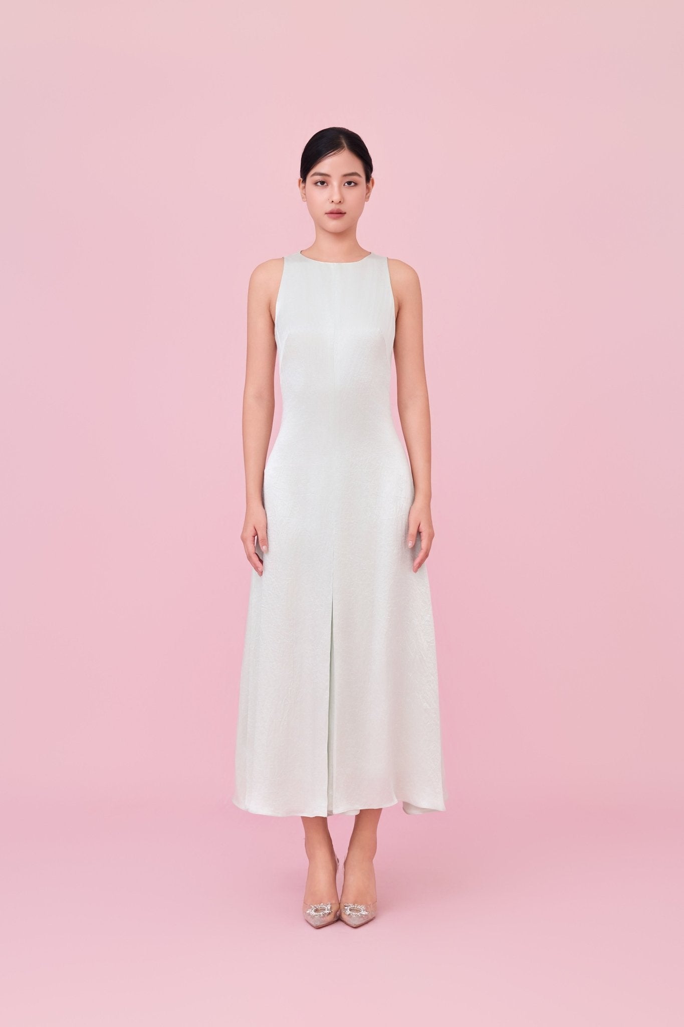 Cherilin Light Green High - Neck Sleeveless A - Line Dress - Nimisski