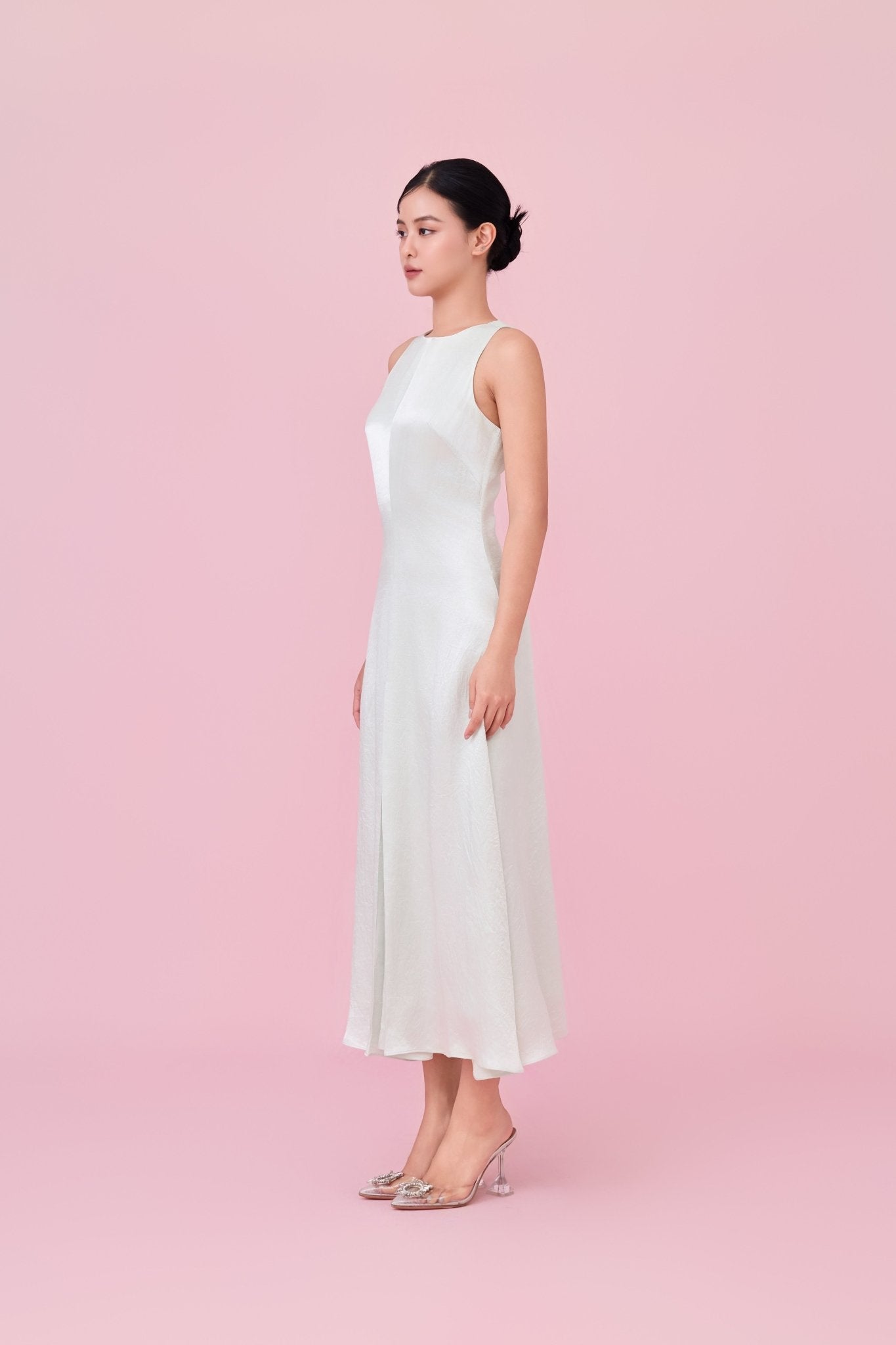 Cherilin Light Green High - Neck Sleeveless A - Line Dress - Nimisski