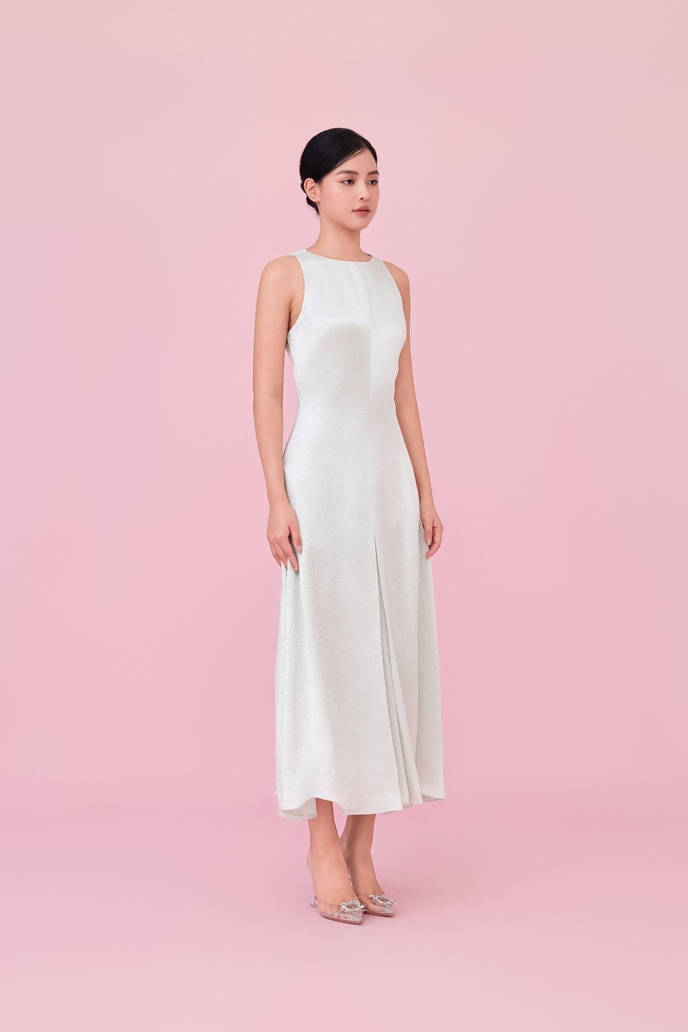 Cherilin Light Green High - Neck Sleeveless A - Line Dress - Nimisski