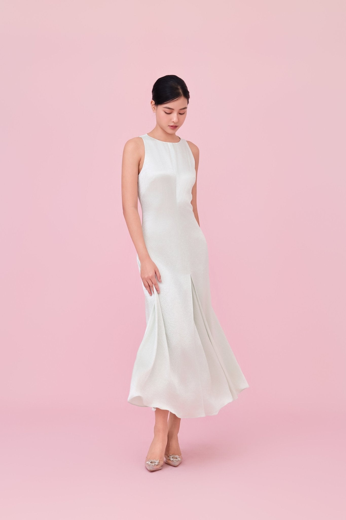 Cherilin Light Green High - Neck Sleeveless A - Line Dress - Nimisski