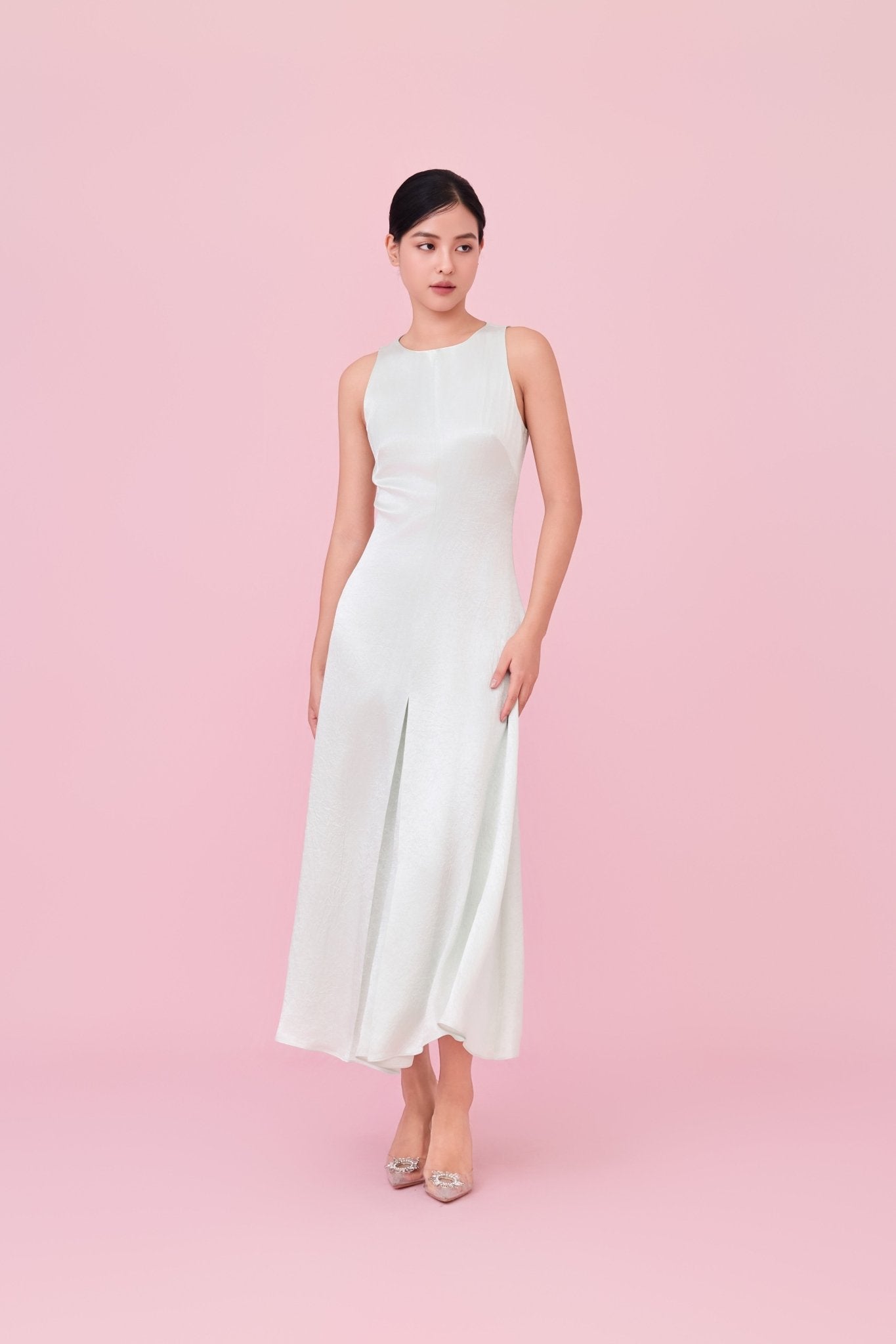 Cherilin Light Green High - Neck Sleeveless A - Line Dress - Nimisski