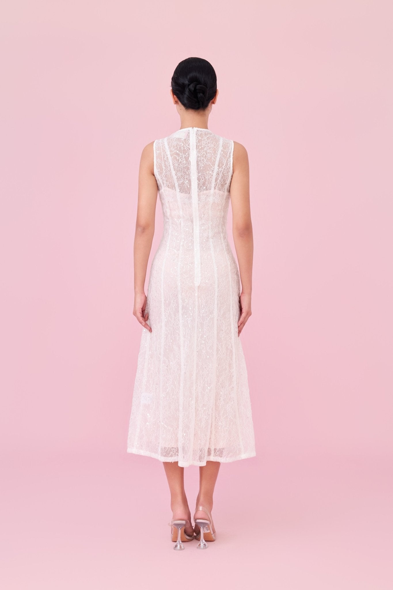 Charilyn White Lace With Sequins Embellishment Dress - Nimisski