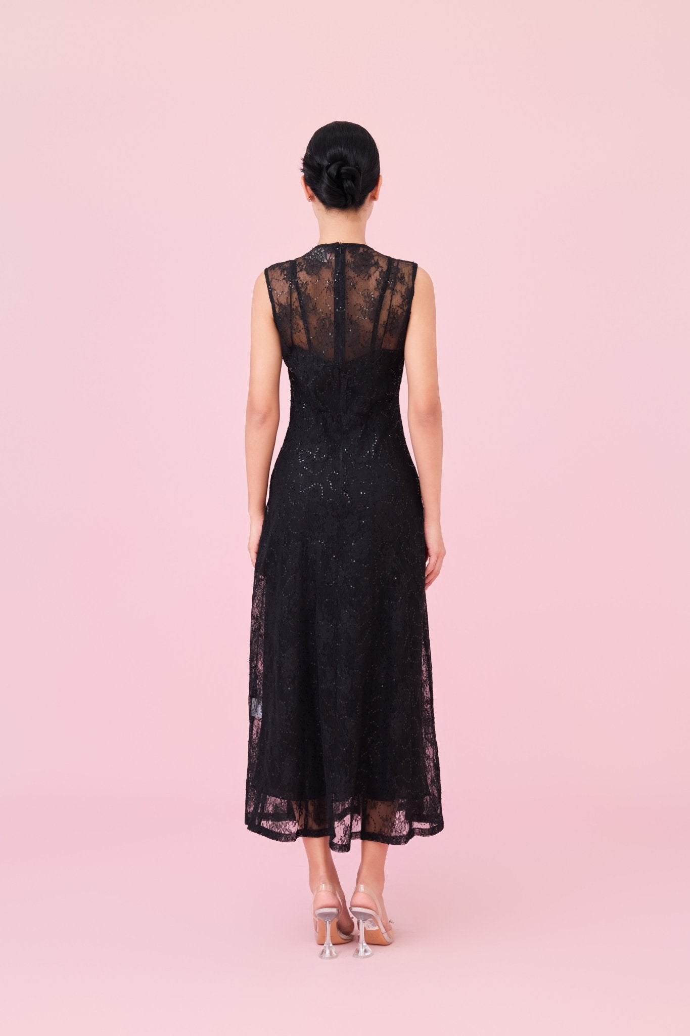 Charilyn Black Lace With Sequins Embellishment Dress - Nimisski