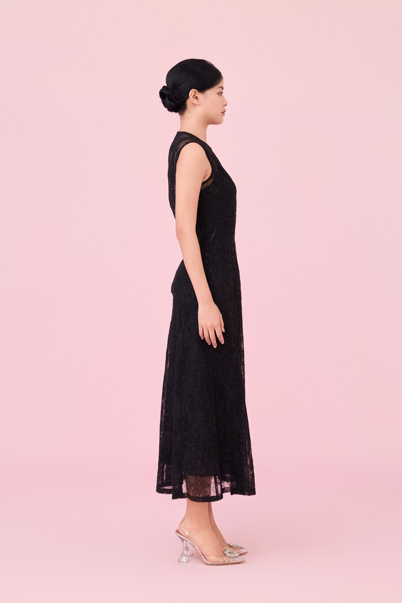 Charilyn Black Lace With Sequins Embellishment Dress - Nimisski