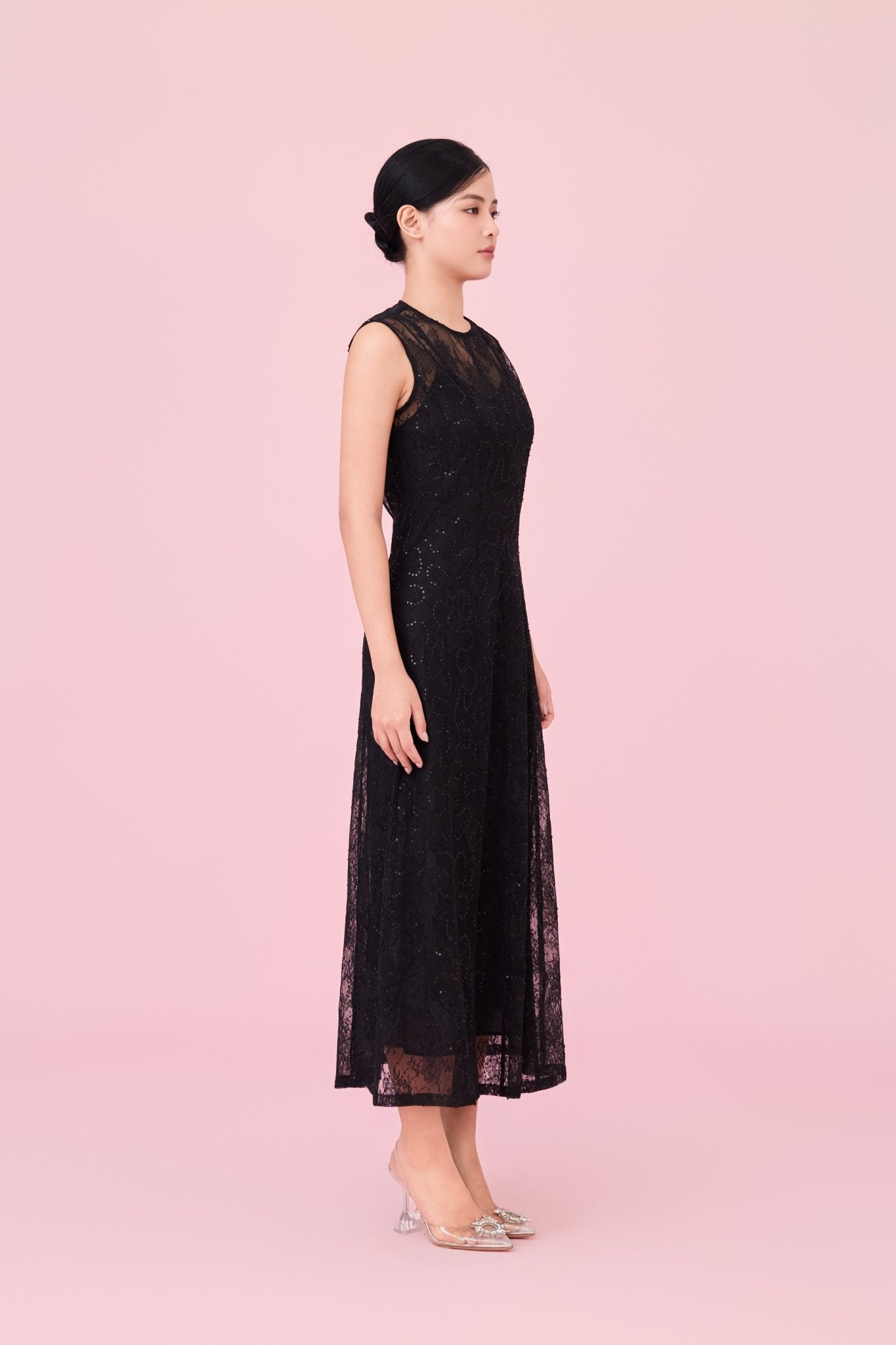Charilyn Black Lace With Sequins Embellishment Dress - Nimisski