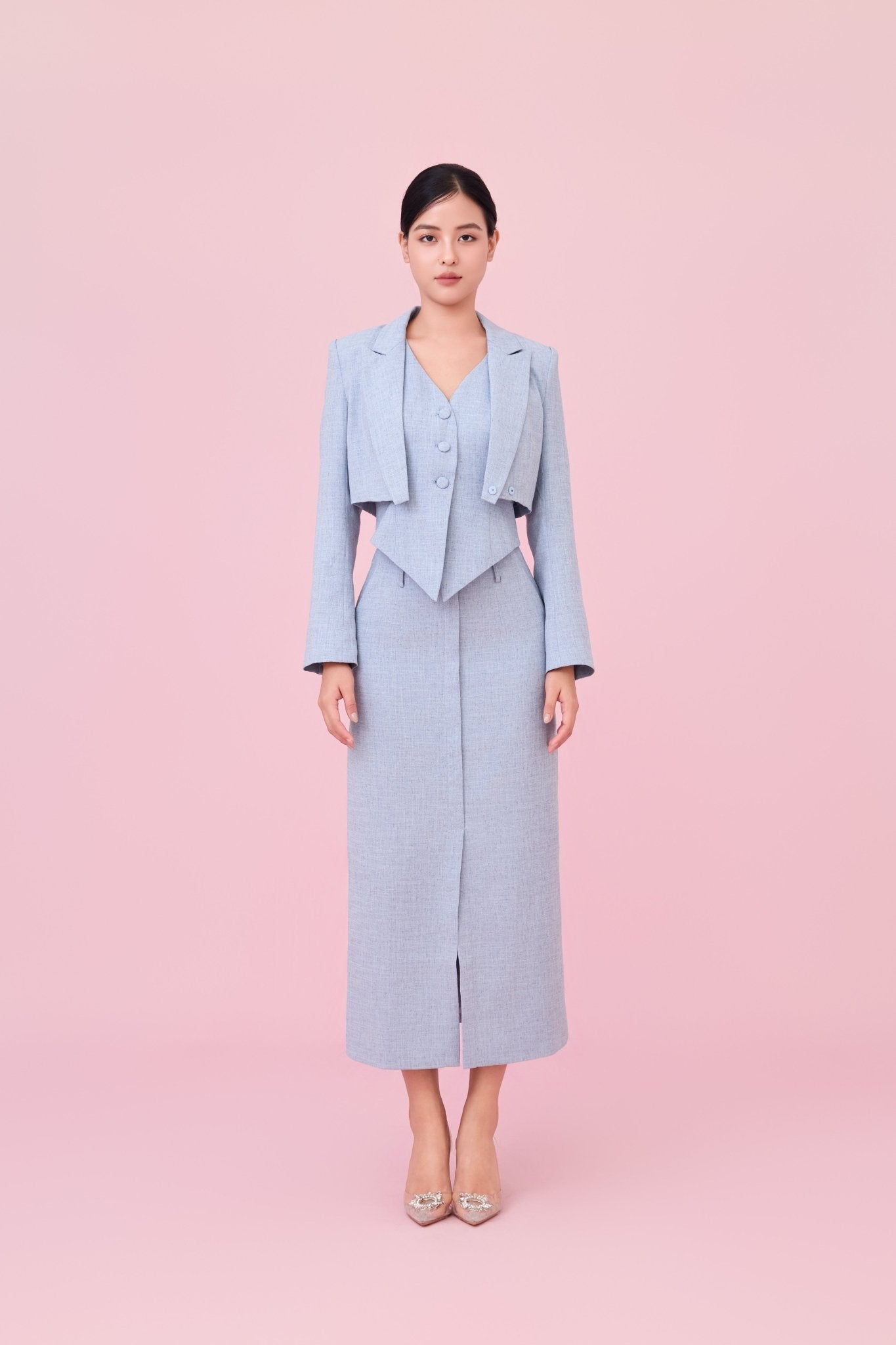 Charyn Light Blue Cropped Wrap Jacket - Nimisski