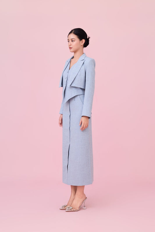 Charyn Light Blue Cropped Wrap Jacket - Nimisski