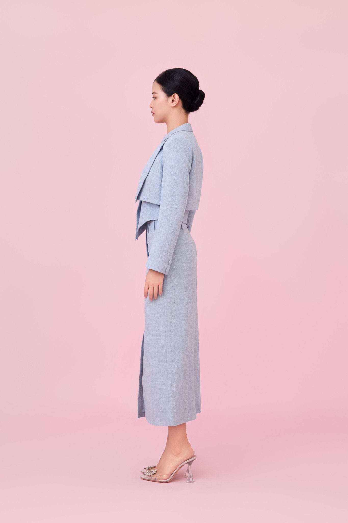 Charyn Light Blue Cropped Wrap Jacket - Nimisski