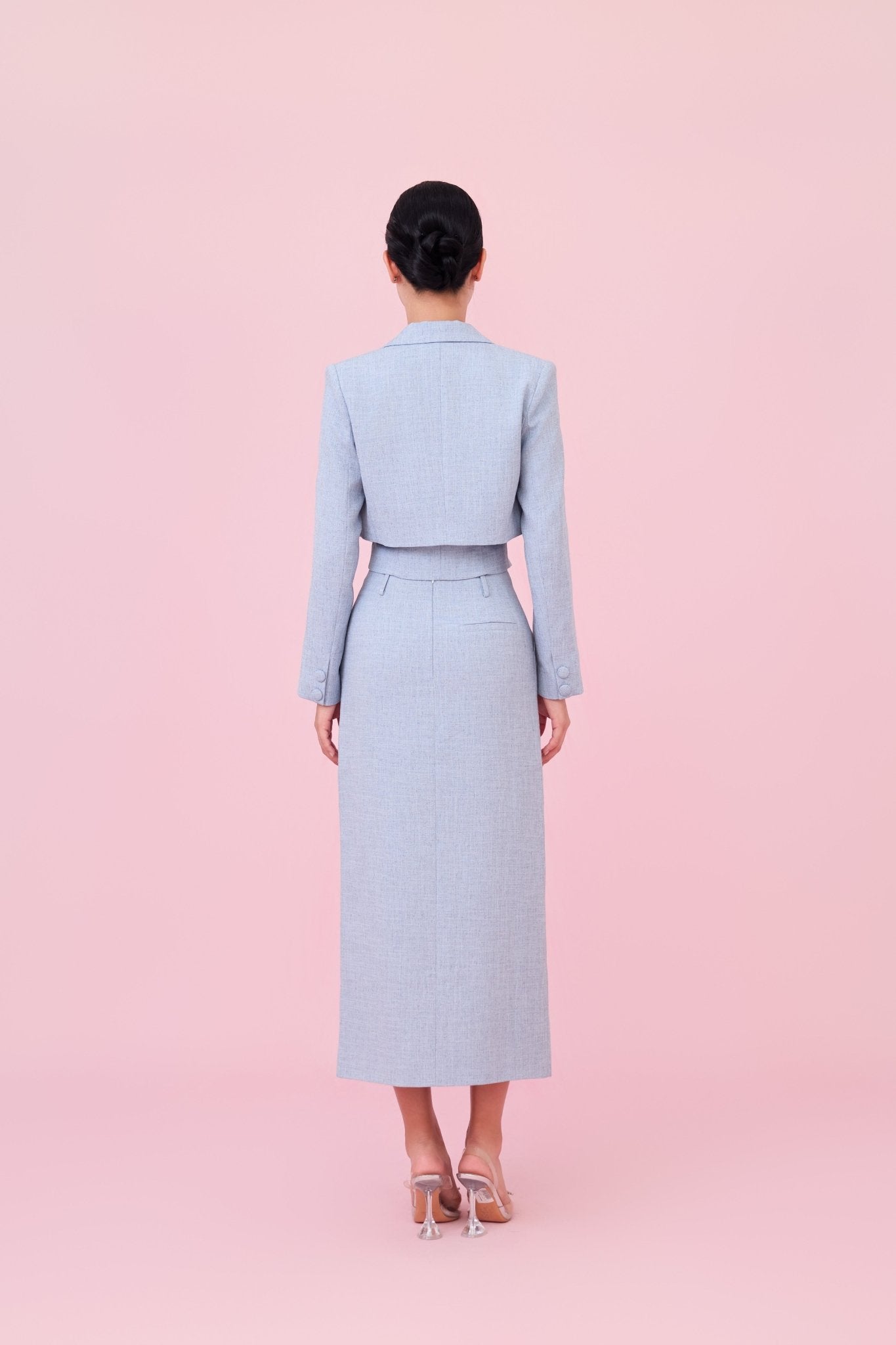 Charyn Light Blue Cropped Wrap Jacket - Nimisski