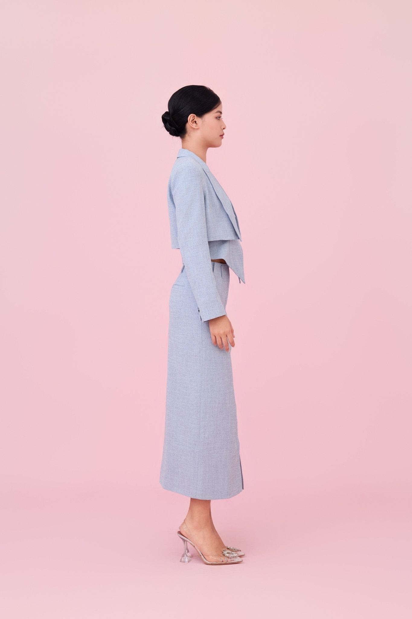 Charyn Light Blue Cropped Wrap Jacket - Nimisski