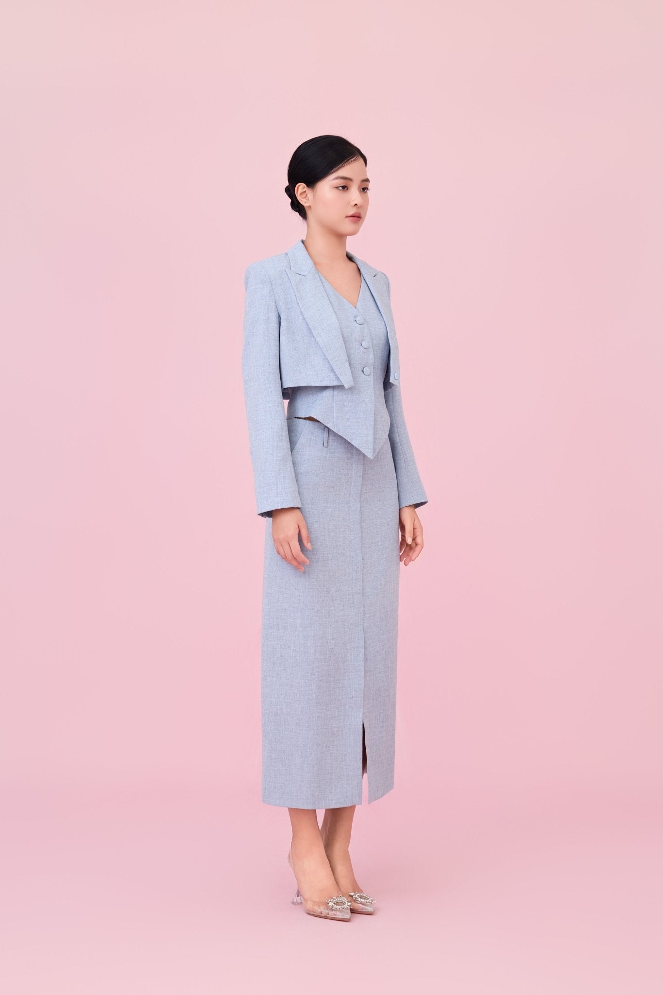 Charyn Light Blue Cropped Wrap Jacket - Nimisski