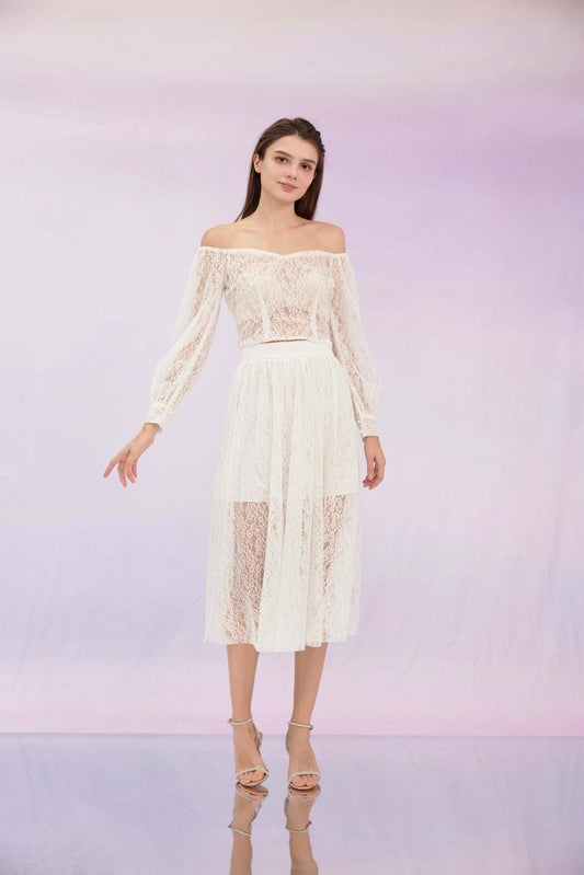 Ginia White Lace Skirt