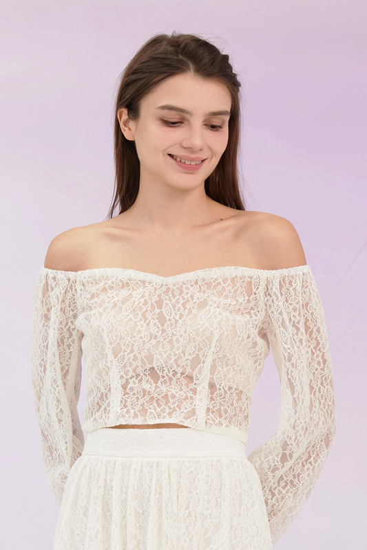 Ginia White Lace Drop Shoulder Top
