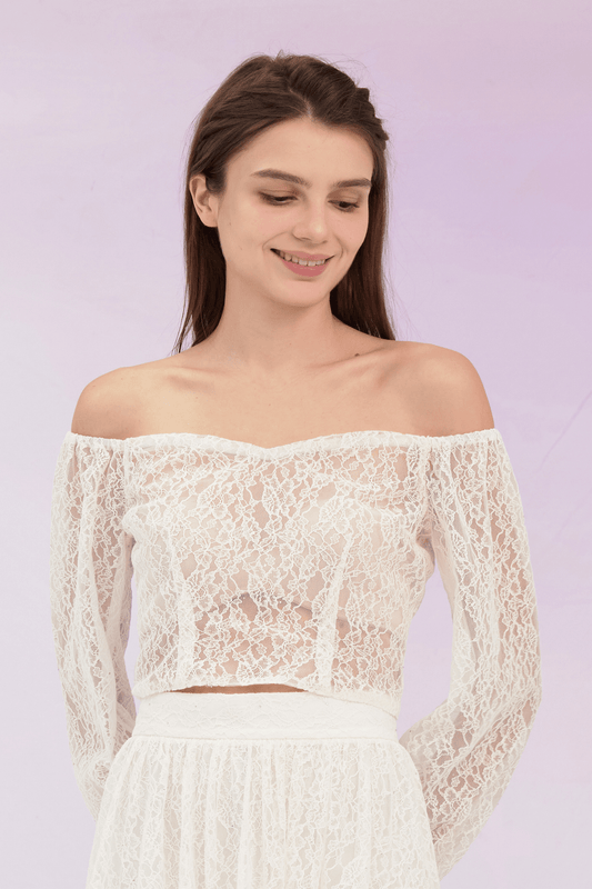 Ginia White Lace Drop Shoulder Top - Nimisski