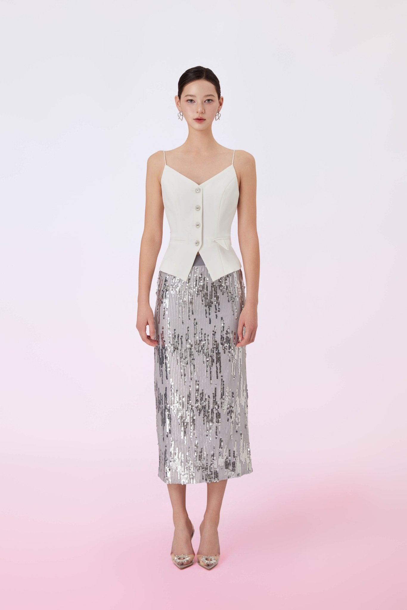 Gafna Silver Sequins Pencil Skirt - Nimisski