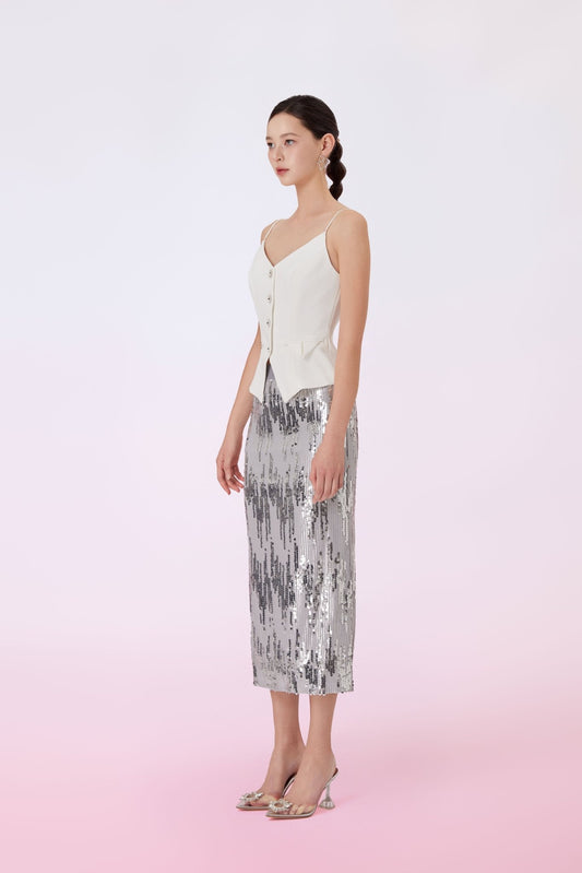 Gafna Silver Sequins Pencil Skirt - Nimisski