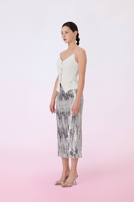 Gafna Silver Squins Pencil Skirt