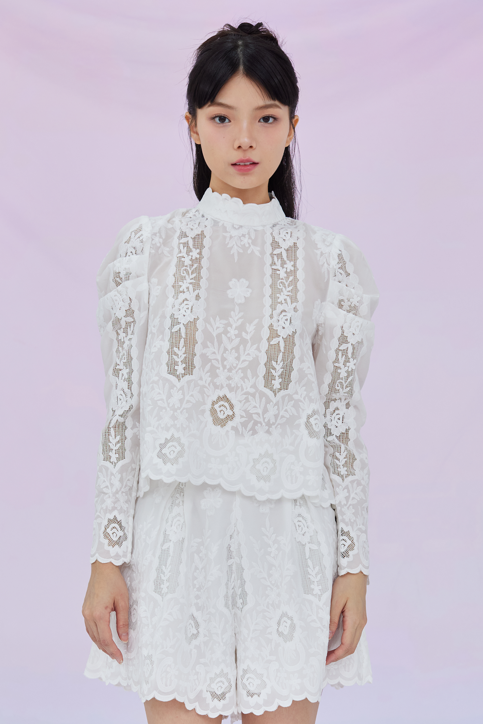 Grethel White Lace Long Sleeve Top