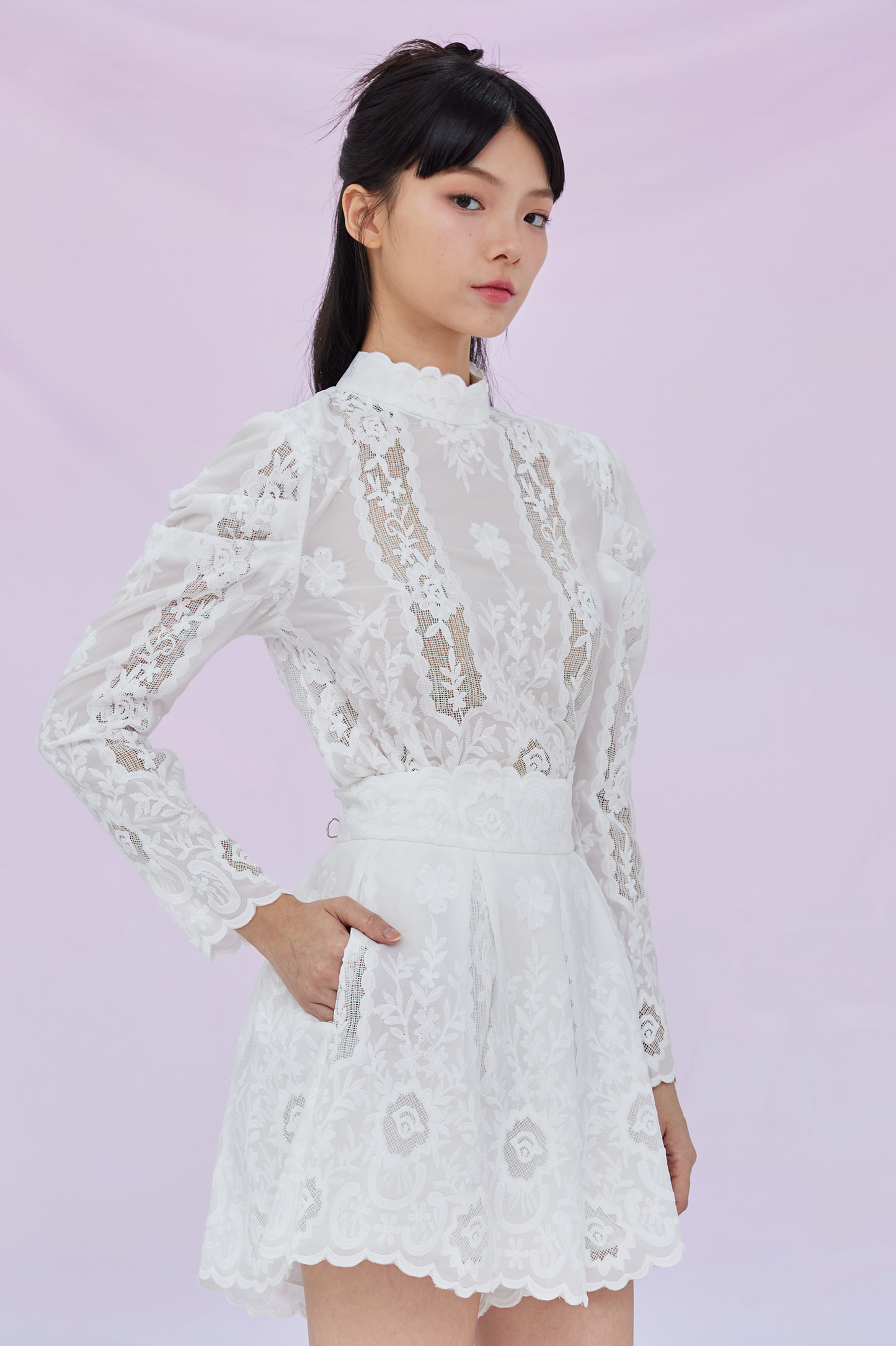 Grethel White Lace Long Sleeve Top