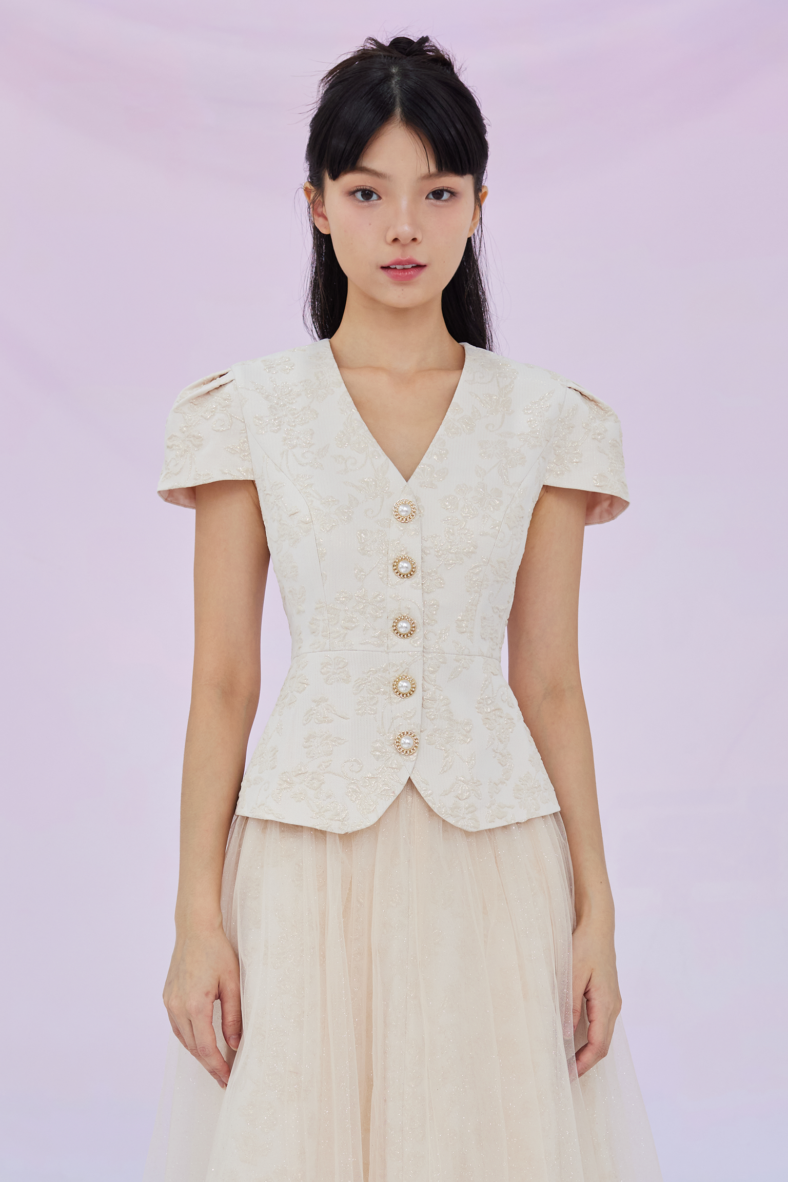 Genna Beige Jacquard Top