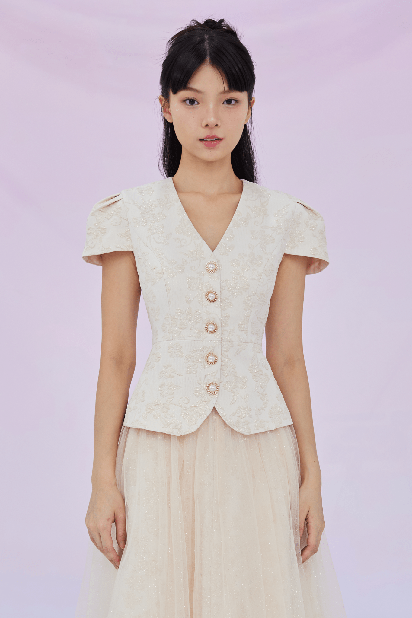 Genna Beige Jacquard Top - Nimisski