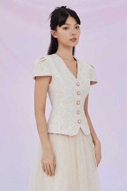 Genna Beige Jacquard Top - Nimisski